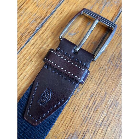 MARTIN DINGMAN Navy Surcingle Belt w/Dark Brown Leather Trim Womens sz 32 - Picture 6 of 12